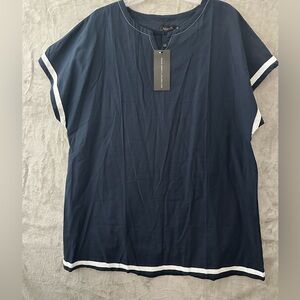 Amaryllis Navy‎ Blue Top with White Accents Size XXL